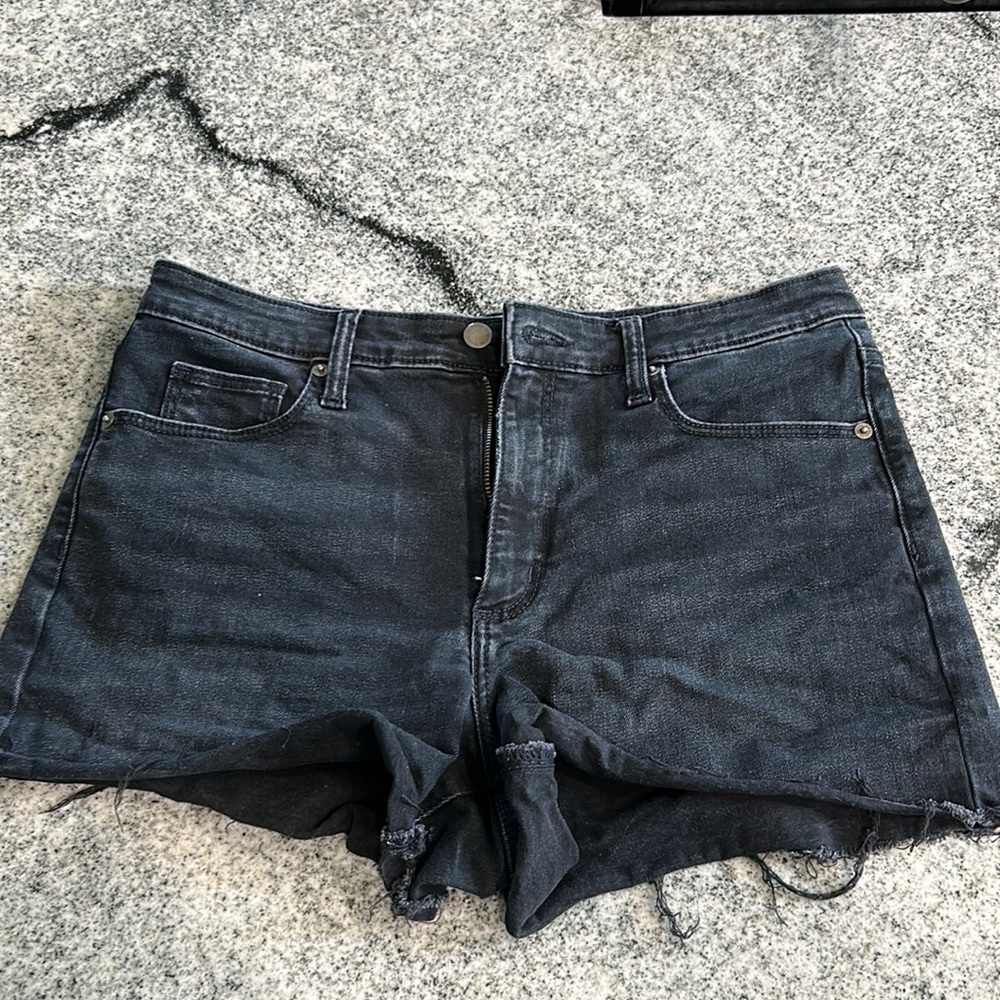Black denim high rise midi shorts size 12